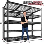 REIBII 55" W Garage Shelving, Heavy Duty Storage Shelves Load 3000LBS, 5 Tier Adjustable Metal Shelving Unit for Basement, Warehouse, Workshop, 55" W x 24" D x 72" H
