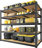 3200LBS Garage Shelving Heavy Duty 5 Tier Garage Storage Shelving, Adjustable Metal Shelving Unit Utility Rack Shelf for Warehouse, Pantry, Closet, Kitchen 72" H x 48" W x 24" D, Black,2PCS
