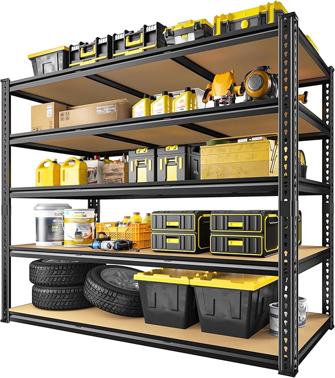 3200LBS Garage Shelving Heavy Duty 5 Tier Garage Storage Shelving, Adjustable Metal Shelving Unit Utility Rack Shelf for Warehouse, Pantry, Closet, Kitchen 72" H x 48" W x 24" D, Black,2PCS