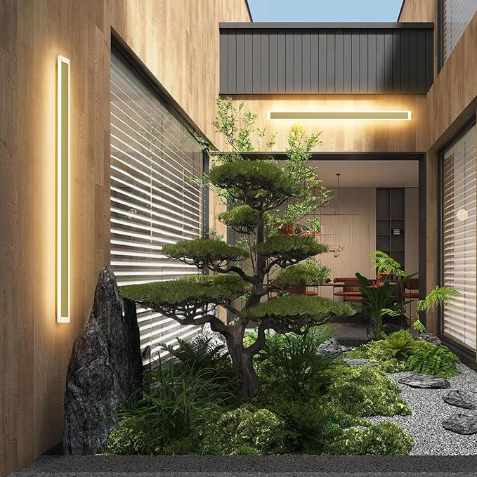 Aipsun Porch Wall Lights 59inch Long Strip Modern Outdoor Wall Light Fixture, Gold Wall Mount Lighting Sconce Exterior Lights Wall Sconce 3000K for House Living Room Corridor(1 Pack)