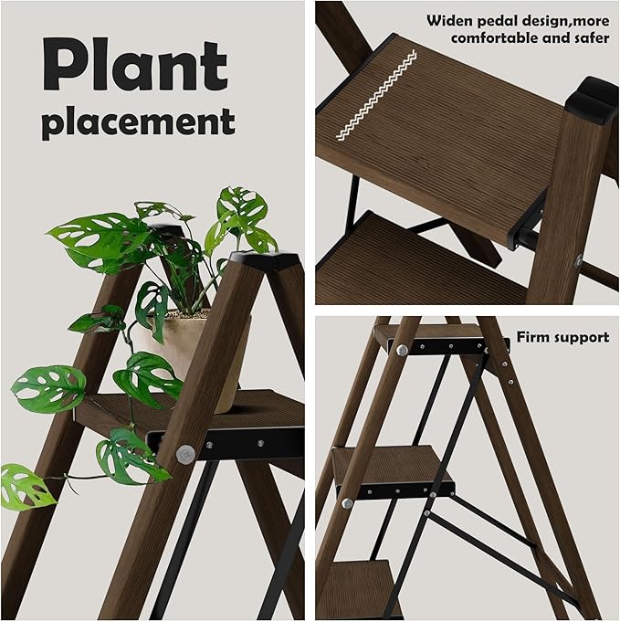 Taranta 4 Step Ladder,Aluminum Lightweight Folding 4 Step Stool with Anti-Slip Wide Pedal,330lbs Capacity Step Ladder for Household,Kitchen,Office - Walnut