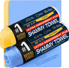 Premium Large Shammy Towel for Car - 2pk (26"x17") - Super Absorbent, Streak-Free, Lint-Free, Scratch-Free Cloth for Cars, Boats, Home - Long Lasting Synthetic Leather Chamois + Hanging Storage Tubes