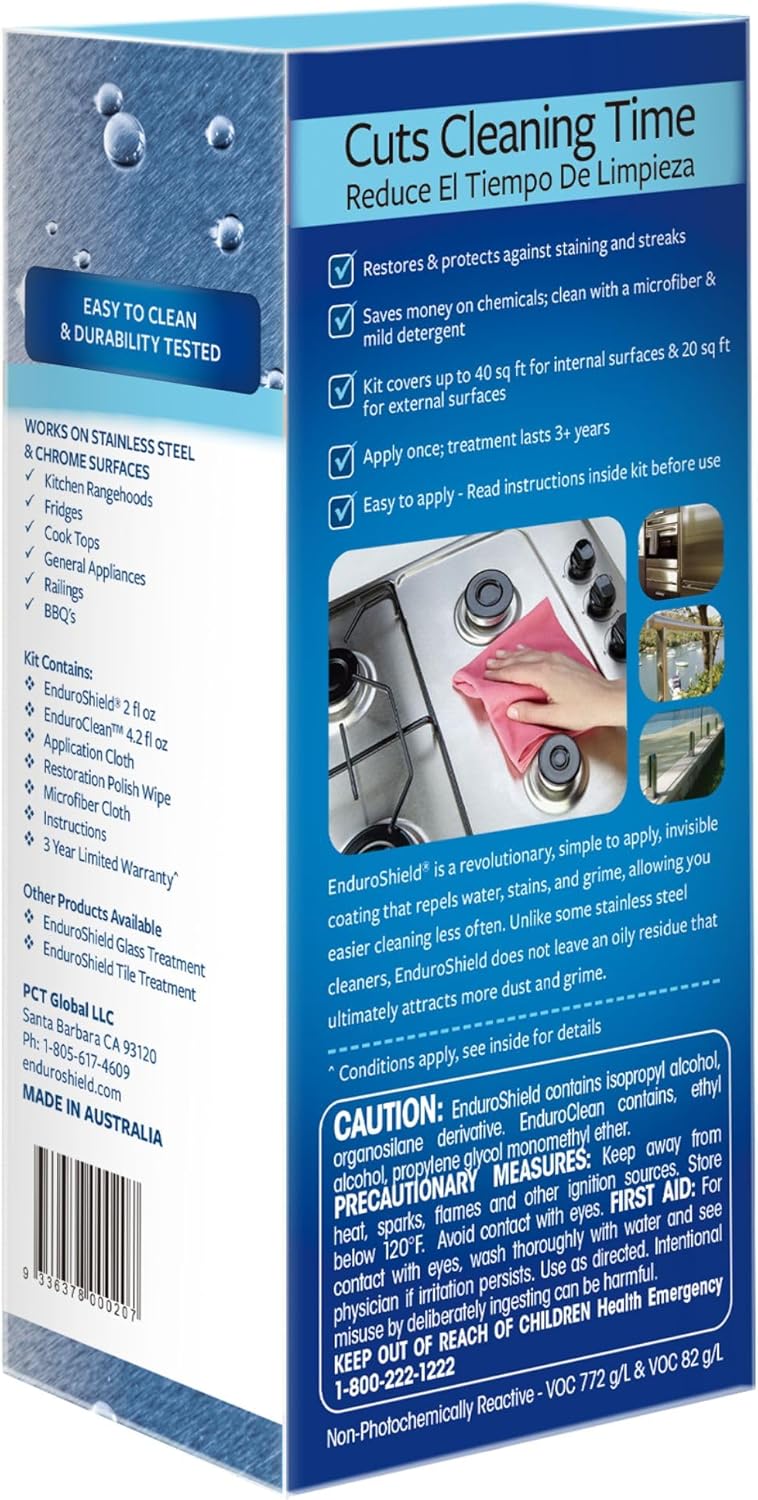 EnduroShield Stainless Steel Treatment Kit - Advanced Protection for Stainless Steel Surfaces - Makes surfaces easy to clean - Apply Once - Lasts Years