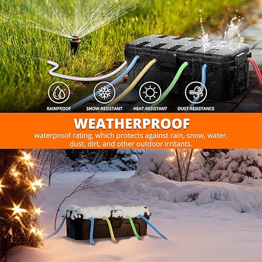 QUOBAS Outdoor Waterproof Electrical Box with 6 Cable Ports, IP54 Weatherproof Heavy-Duty Extension Cord Cover for Power Strips, Garden Power Tools, Holiday Lights, Black