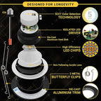 NUWATT 6 Inch 6 Pack Black Trim Retrofit Gimbal LED Recessed Downlight, High Lumen, 1200lm, 16W, Selectable 5CCT 2700K/3000K/3500K/4000K/5000K Dimmable, Adjustable Lens Eyeball Light, ETL Listed