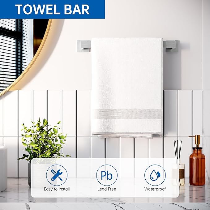5-Piece Bathroom Hardware Accessories Set, 23.6 Inch SUS304 Stainless Steel Towel Bar Set, Wall Mounted Bathroom Towel Holders, Towel Hooks with Toilet Paper Holder