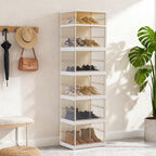 6-Tier shoe rack storage rack at the entrance of the wardrobe, sports shoe storage cabinet, foldable shoe cabinet with wheels, 3-sided transparent foldable multifunctional storage cabinet