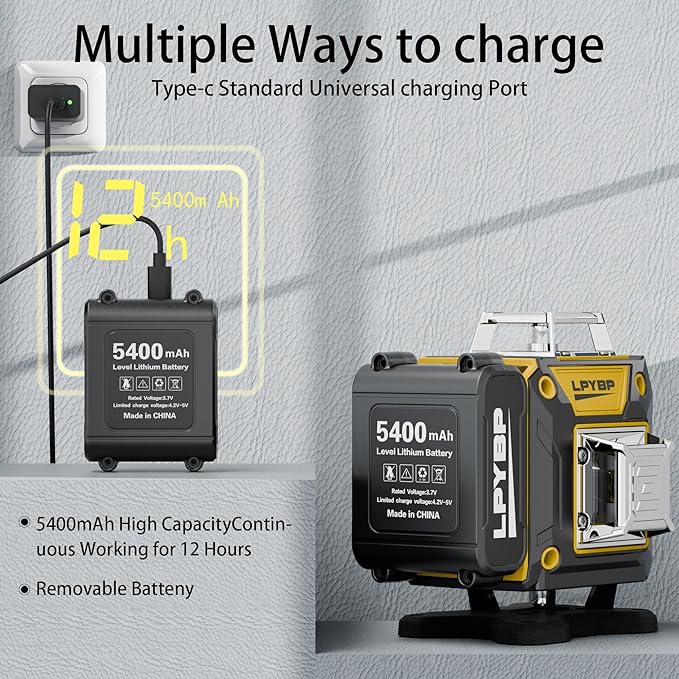 Laser Level 360 Self Leveling with Tripod, 200ft/60m working distance with vertical and horizontal lines, self-leveling mode&IP54 waterproof set