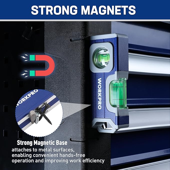 WORKPRO Small Level, 4-1/2 Inch Mini Level Tool, Magnetic Pocket Level with 2 Different Bubbles 90°/180°, Aluminum Alloy Construction, Cobalt Blue
