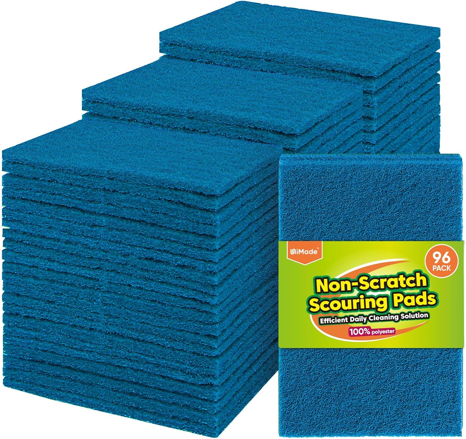 Non-Scratch Scouring Pads, 96Pcs Household Scour Pads for Kitchen, Garage and Outdoors, Reusable Dish Scrubber Pads for Pan and Metal Grill - Blue