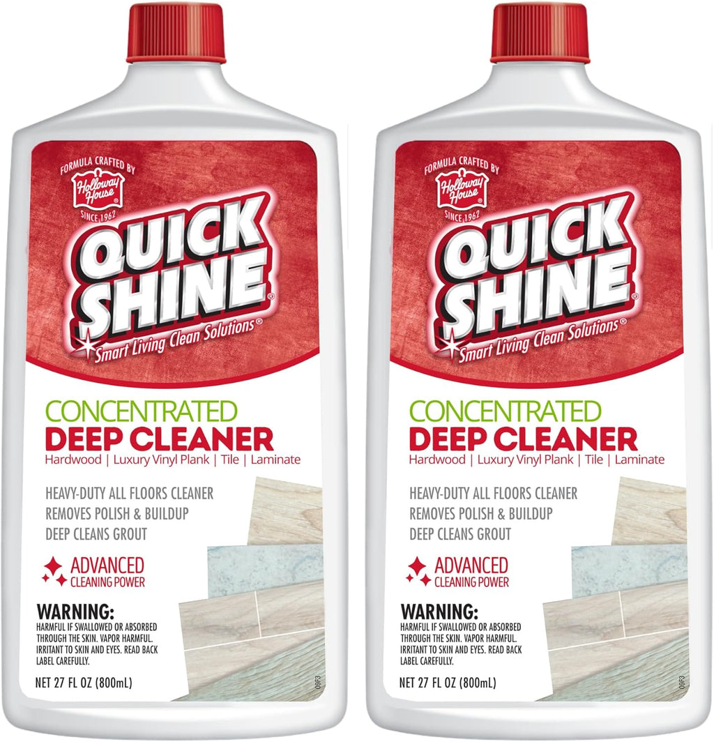 Quick Shine Multi Surface Deep Floor Cleaner and Wax Remover 27Fl oz,(Pack of 2) Removes Wax Build-Up,Revitalizes Floors &Cleans Grout,Use on Hardwood, Laminate, LVT,Tile and Stone,Pro-Level Cleaning