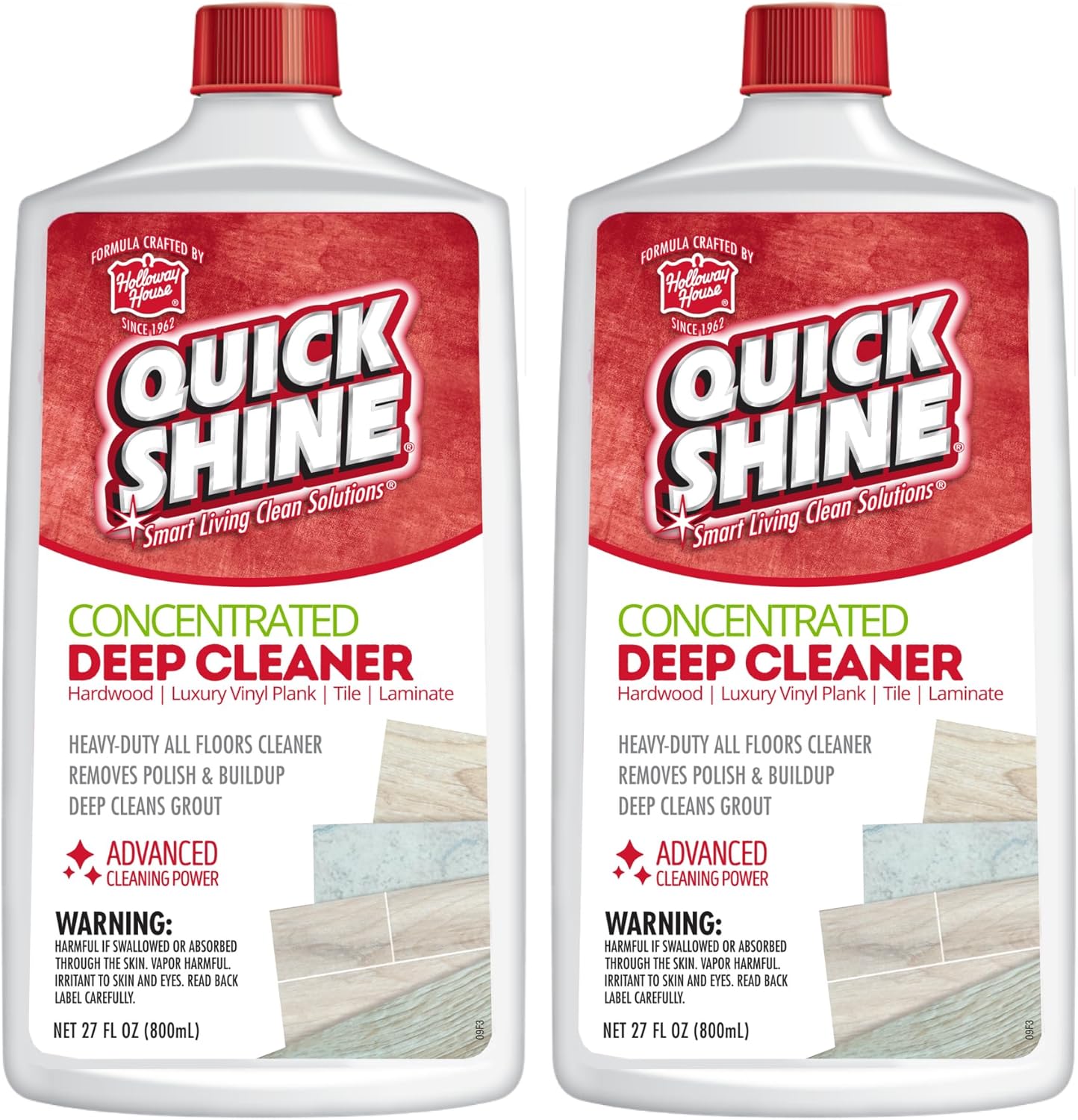Quick Shine Multi Surface Deep Floor Cleaner and Wax Remover 27Fl oz,(Pack of 2) Removes Wax Build-Up,Revitalizes Floors &Cleans Grout,Use on Hardwood, Laminate, LVT,Tile and Stone,Pro-Level Cleaning