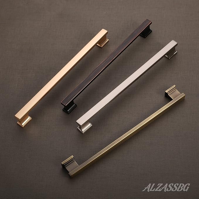 Alzassbg 10 Pack Brushed Brass Cabinet Pulls, 9 Inch(228.5mm) Hole Centers Gold Kitchen Cabinet Handles for Cabinets and Drawers AL3061BB