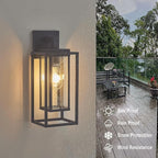 18" Outdoor Wall Light Fixtures Waterproofed Exterior Lantern W/Sturdy Rectangular Double Cage In Satin Black&Clear Tempered Glass,Sconce Mounted For House Patio,Front door,Porch,Garage Lighting 2Pack
