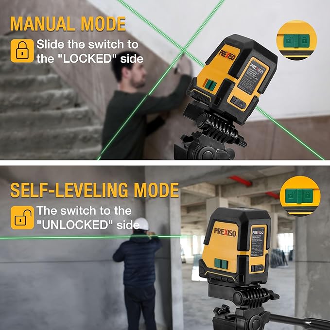 PREXISO Laser Level with Tripod - 100Ft Rechargeable Dual Modules Line Laser, Self Leveling Wide Angle Cross Leveler Tool for Construction, Floor Tile Renovation with Magnetic Base, Target Plate, Bag