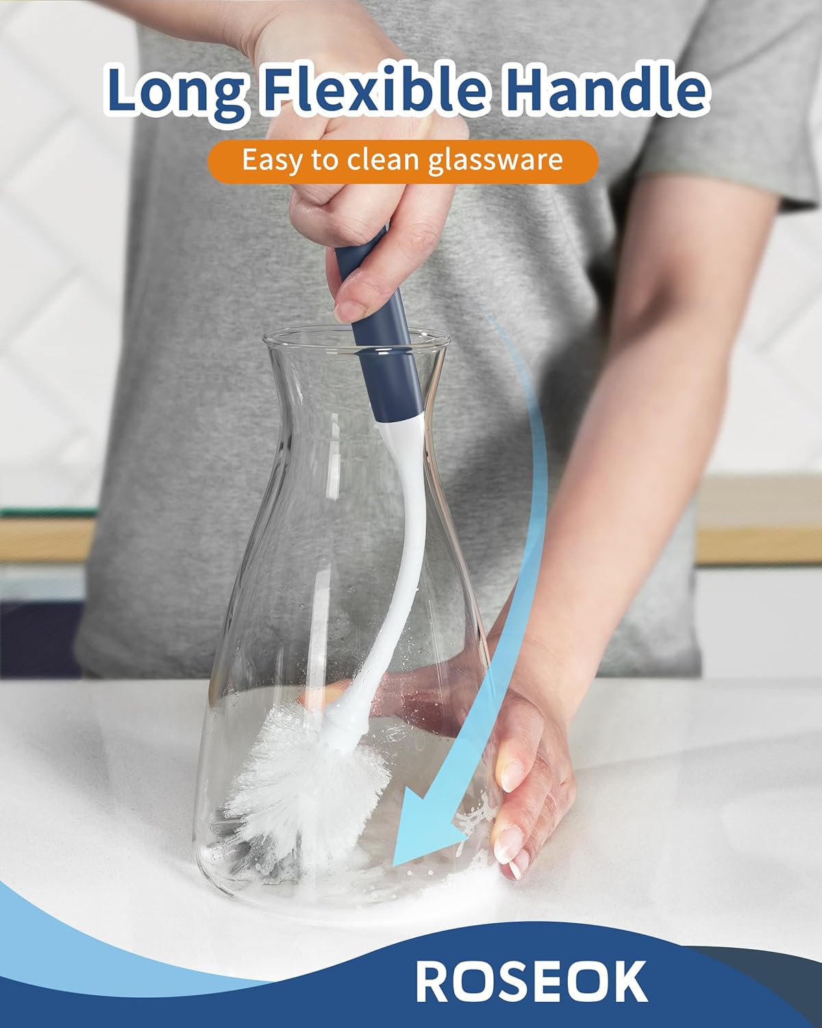 Long Handle Water Bottle Brush,Flexible Bottle Brush for Cleaning Milkshake Cup,Sports Bottle,Navy Blue,2 Pack