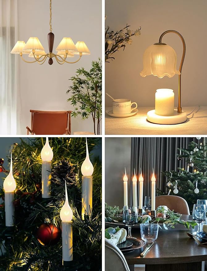 Silicone Dipped Candle Light Bulbs Country Style Candle Replacement Bulbs 5 Watts Clear Silicone Light Bulbs for Window Candles Chandeliers, C7/E12 Candelabra Base (12 Pack)