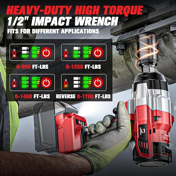 Cordless Impact Wrench 1/2 inch Compatible with Milwaukee 18V Battery: 1700FT-LBS High Torque Impact Wrench Heavy Duty Tool - Brushless Electric Impact Gun Includes LED Work Light - Bare Tool Only