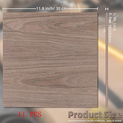 GSCIT Club 11 PCS Walnut Wood Veneer, 12 inch x 12 inch Wood Edge Banding Pre-glued Flexible, Veneer Tape Banding for Cabinet Repair Furniture Restoration