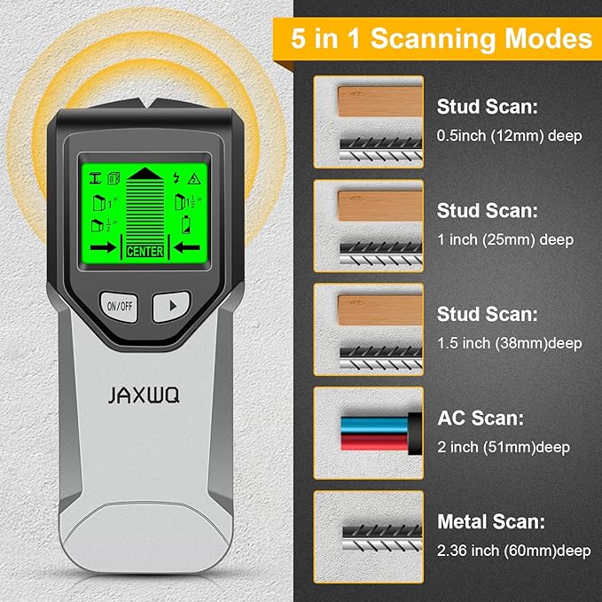 Stud Finder Wall Scanner - 5 in 1 Stud Finder Tool w/Smart Chip and HD LCD Display, Stud Detector Beam Finders for the Center and Edge of Wood AC Wire Metal Studs Joist Pipe (Soft Gray)