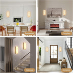 14.17in Alabaster Wall Sconces, Natural Marble Wall Light Set of Two, Modern LED Alabaster Sconces for Living Room Indoor Wall Lamps for Dining Room Stairs Bedroom,Brushed Gold