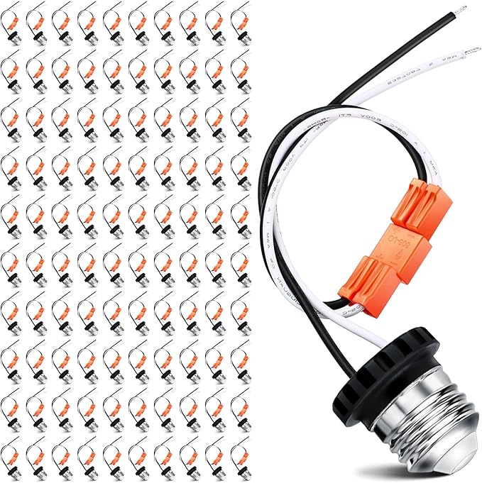 Zhengmy 100 Pcs E26 Socket Adapter, Medium Base Male Screw in Light Socket Pigtail for LED Recessed Lights