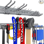 Garage Tool Organizer Wall Mount 48 inches with 10 Adjustable Heavy-Duty Hooks, Garage Organization, Garden Tool Storage Rack, Yard, and Shed, Holds Up to 400 lbs (Grey)