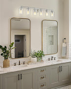 Bathroom Vanity Light Fixtures 6 Light, HWH Brushed Nickel Vanity Light Bathroom Lights Over Mirror, Wall Vanity Lights for Bathroom with Clear Glass Shade, 5HLT63B-6W BN