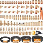 CheeMuii 124 PCS Brass DOT Air Line Fittings with 4 Roll 100FT 1/8" 1/4" 3/8" 1/2" DOT Air Lines Kit Push Lock Air Fitting Quick Connect Air Fittings with Air Hose Pneumatic Tubing