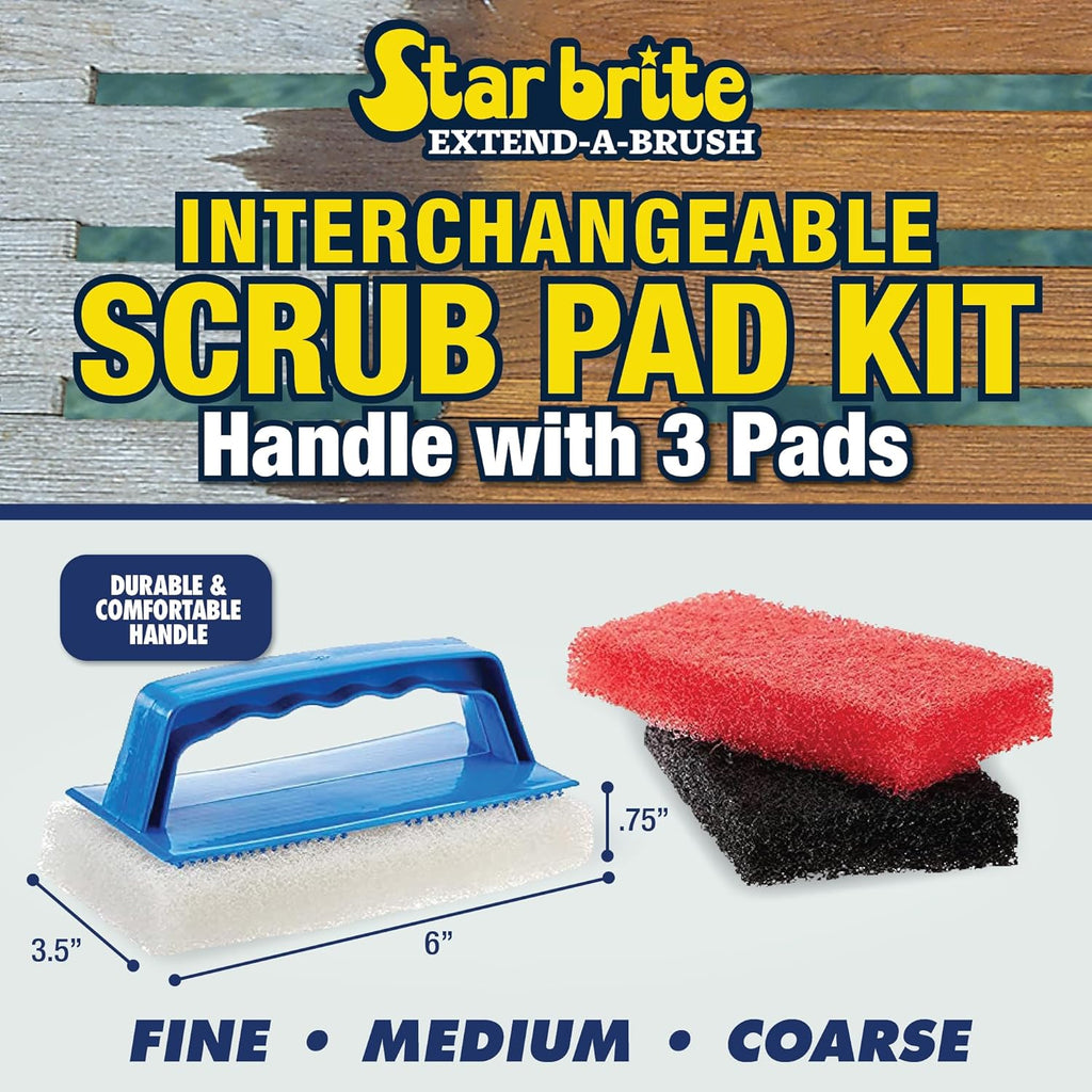 STAR BRITE Scrub Pad Kit - 3 Different Textured Scouring Pads & Interchangeable Handle (040023PW)