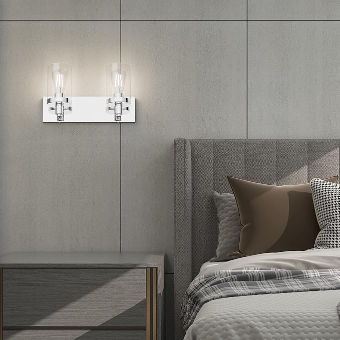 Aipsun Bathroom Vanity Lighting Fixtures Chrome Vanity Light 2 Light Stainless Steel Bathroom Light with Clear Glass Shade(Exclude Bulb)