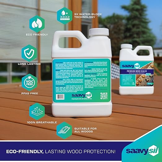 Eco-Friendly Silicone Premium Wood Waterproof Sealer – 16 oz Concentrate, Makes 1 Gallon, VOC-Free, Non-Toxic for Exterior/Interior Garden Bed, Planter, Deck, Fences & Furniture - Clear Finish