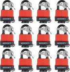 Colored Waterproof Padlocks, Heavy Duty Laminated Steel Lock with Red Plastic Covered, Keyed Alike Outdoor Locks, Can Be Used as Lockout Tagout Lock, Pack of 12