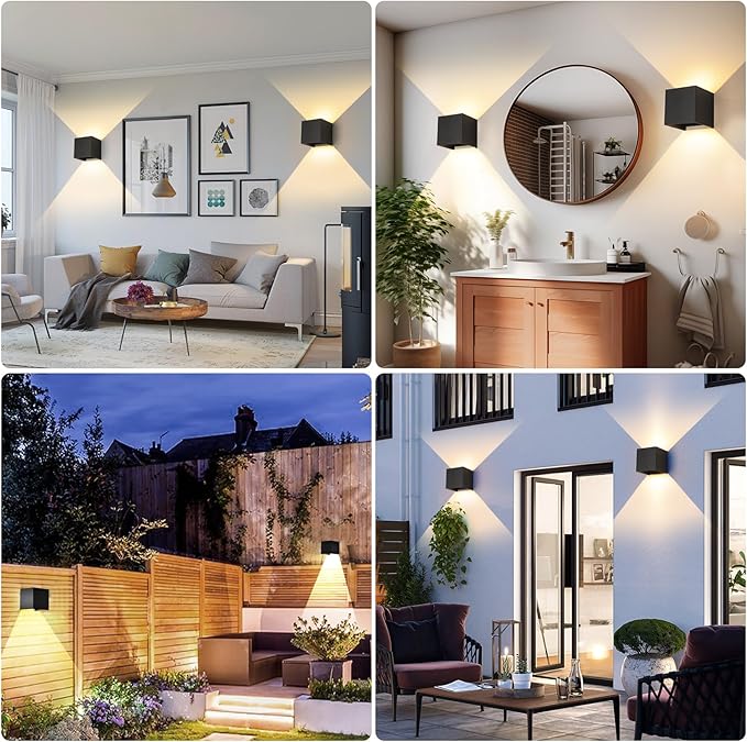 LED 15W Outdoor Wall Lights Exterior/Interior 3 Colors Adjustable Wall Light Fixture IP65 Waterproof Porch Exterior Wall Sconce Modern Outdoor Lighting Square Aluminum Black Up and Down Lights