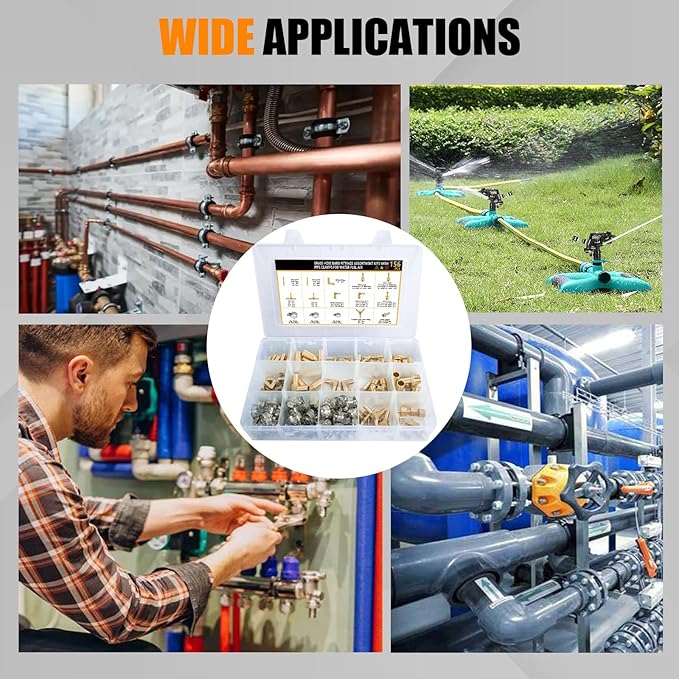 156Pcs Hose Barb Fuel Line Fittings Assortment Kit Barb Splice/Coupler/Female Adapter/Tee/Y Shaped Union/90°Male Elbow Thread 1/8" 3/16" 1/4" 5/16" 3/8" 1/2" Air Hose Fitting with Pipe Clamps for Fuel