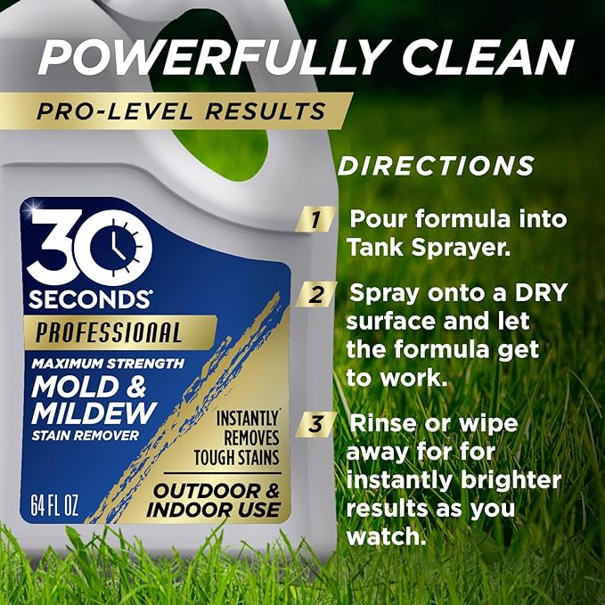 30 SECONDS Pro Mold and Mildew Stain Remover | Scrub Free | Brighter Results Instantly | Ready To Use Refill | 128 fl. oz. - PACKAGING MAY VARY