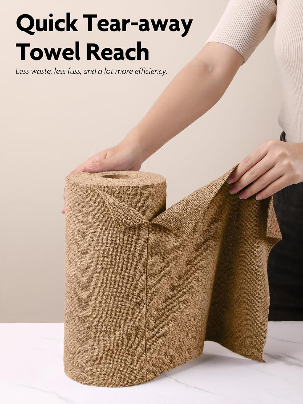 Fantasticlean Microfiber Cleaning Cloth Roll -60 Pack, Tear Away Microfiber Towels, 12" x 12", Reusable, Washable, Scratch Free, Ultra Absorbent Dishcloth for Car, Home Supplies (Beige & Tan)