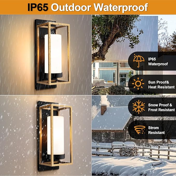 ALVIME Outdoor Wall Light Fixtures, Exterior Lighting Fixture, Waterproof&All-Weather Outdoor Wall Sconce, Porch Outside Lights for Entryway, House Front Door, Patio, Garage, E26 Base&Etched Glass