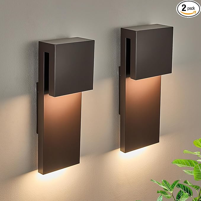 Outdoor Wall Lights Modern Exterior Lighting Fixtures, 3000K Integrated LED, Wall Sconce Lighting 2 Packs, Bronze Outside Wall Mount Lights for House Front Door Porch Garage Patio