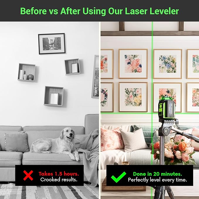 Laser Level 360 Self Leveling Green Laser with 1M Tripod & Clamp Mount Included – Complete Laser Leveler Kit for Construction & DIY – Angulear