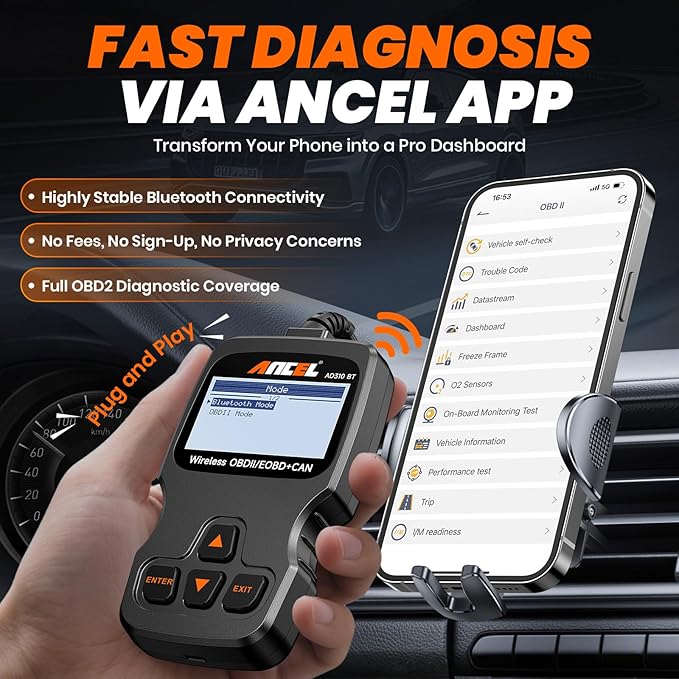 (Upgraded AD310) ANCEL AD310BT OBD2 Scanner Bluetooth - Check Engine Code Reader, Escaner Automotriz with Premium App On iOS & Android, Car Diagnostic Scanner for All Vehicles After 1996