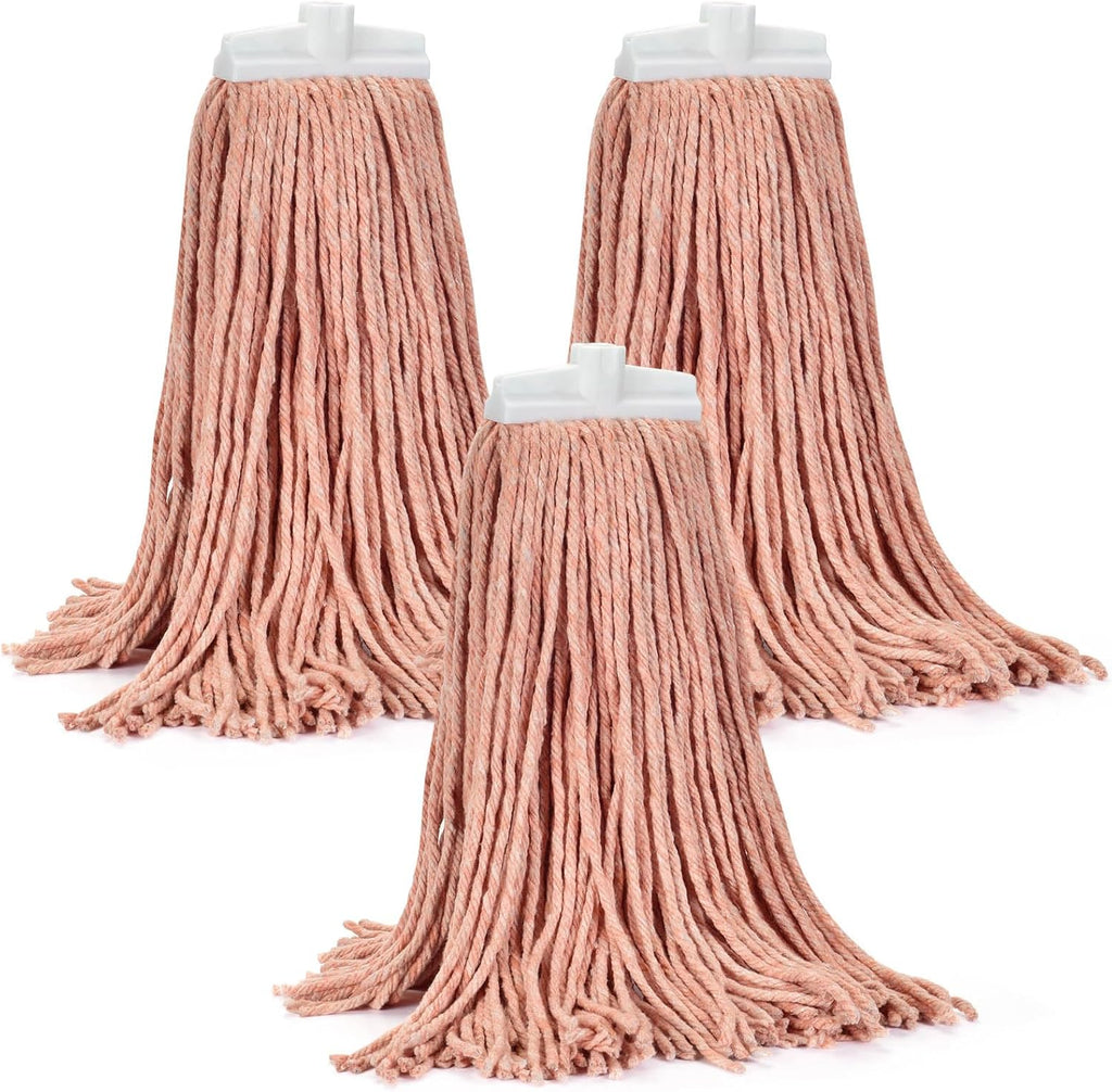 Matthew Cleaning Screw-on Heavy Duty Cotton Wet Mop Replacement Heads(Orange, Large,3Pack) with 2 Pack Microfiber Cloth for Residential & Commercial Floor Cleaning Use- Fit Standard American Screw