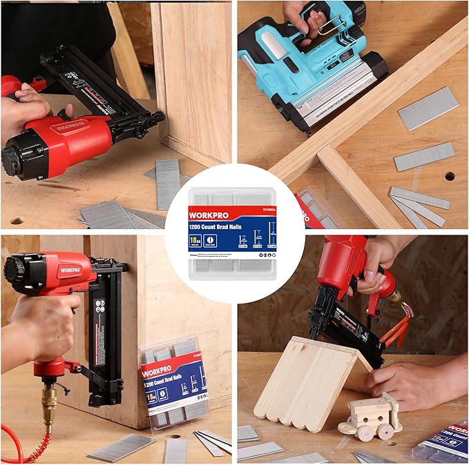 WORKPRO 1200 Count 18 Gauge Brad Nails, (3/4,1-1/4＂,2＂), Universal Brad Nail Gun Nails for Pneumatic & Electric Brad Nailers