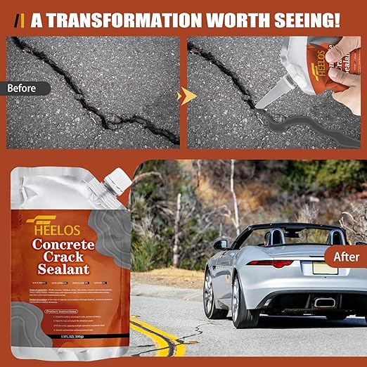 Cement Crack Filler 2Pack Grey, Self Leveling Cement Crack Sealant, High Elasticity Concrete Crack Filler Repair Sealer, Waterproof Caulking Glue for Driveway, Patio, Sidewalk, Garage Floor Repair