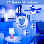 4 Pack 3.2 Inch T10 Blue Light Bulb, E26 Base Edison Bulbs Dimmable, AC 120V 60 Watt Equivalent Clear Glass Filament Bulb, Halloween Christmas Party Bar Colored Light Bulbs, UL Listed