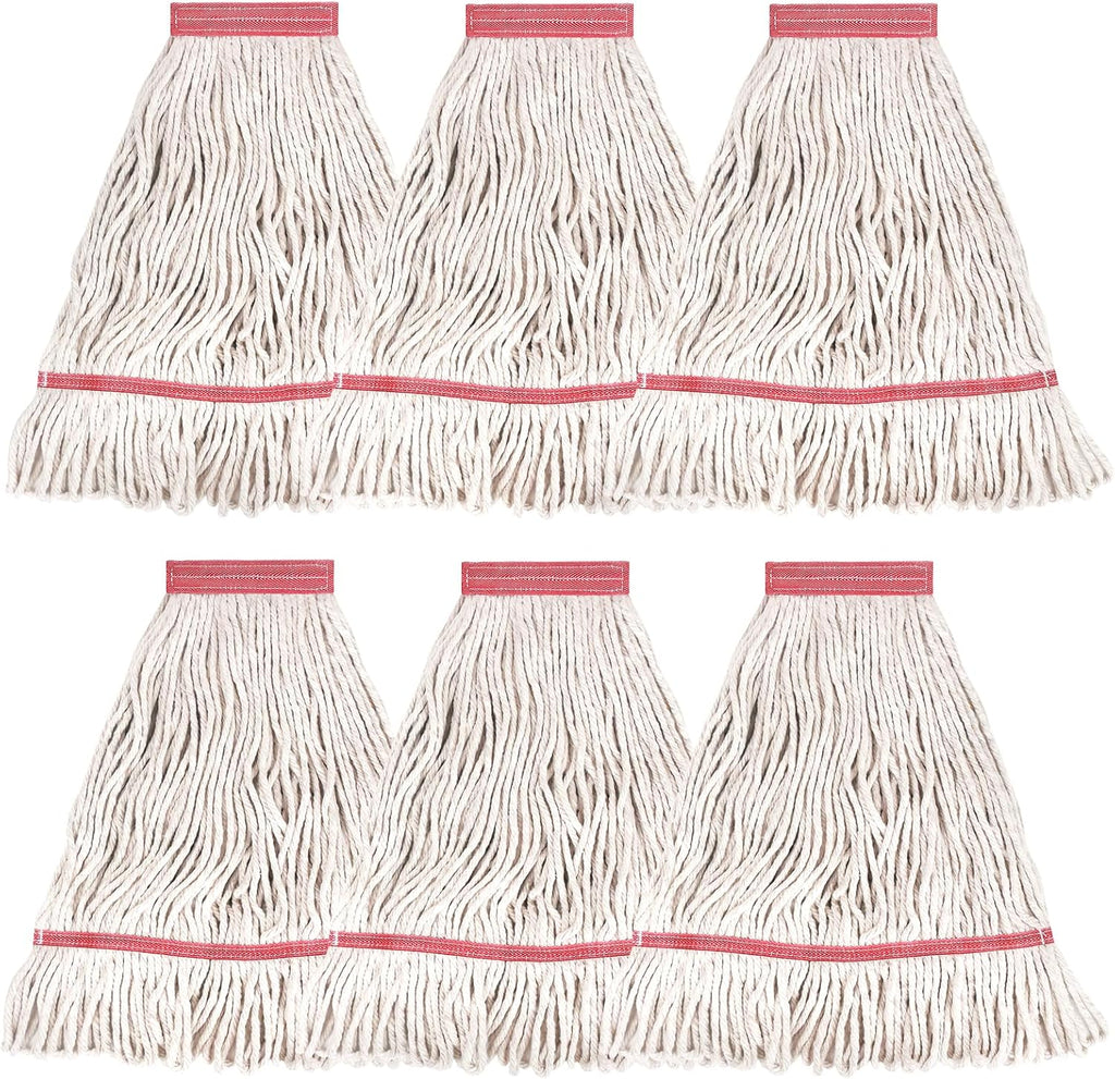 MATTHEW CLEANING Heavy Duty Mop Head Commercial Replacement for General and Floor Cleaning, Wet Industrial Blue Cotton Looped End String Head Refill (Pack of 6) White