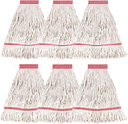 MATTHEW CLEANING Heavy Duty Mop Head Commercial Replacement for General and Floor Cleaning, Wet Industrial Blue Cotton Looped End String Head Refill (Pack of 6) White