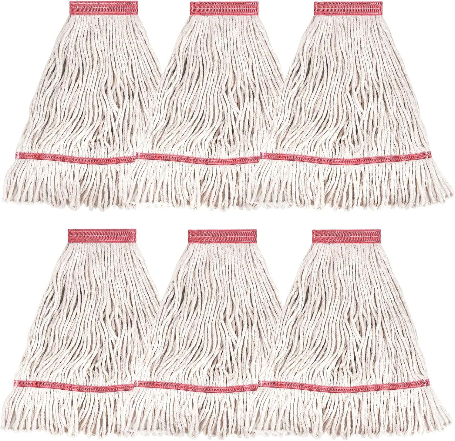 MATTHEW CLEANING Heavy Duty Mop Head Commercial Replacement for General and Floor Cleaning, Wet Industrial Blue Cotton Looped End String Head Refill (Pack of 6) White