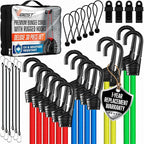 Bungee Cords with Hooks - Heavy Duty Outdoor UV & Weather Resistant 28pc Assortment with 4 Free Tarp Clips, Ball bungees, Canopy Ties & Storage Bag