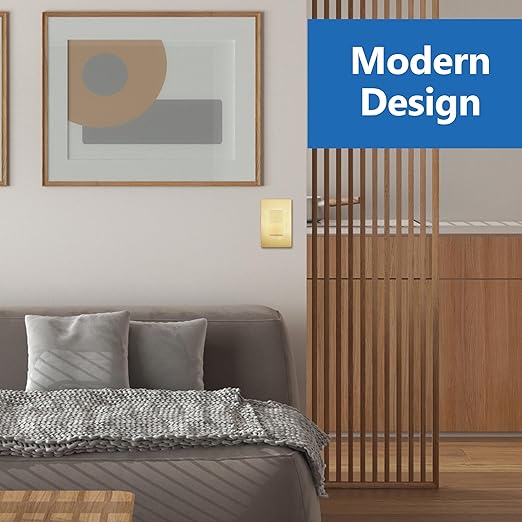 LIDER Brushed Gold Minimalist Decorator Switch with Screwless Wall Plate, Frameless Wall Light Switch, On/Off Rocker Switch, 3-Way or Single Pole, Residential Grade, UL Listed, 3 Wire, 15A 120-277VAC